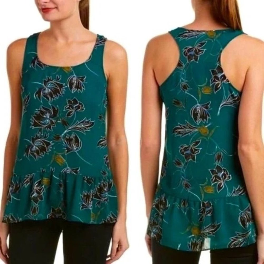 XS EUC CAbi Zoe Falling Flower Sleeveless Peplum Blouse Top Style # 3276